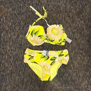 Aerie Yellow and Green Bikini Swim Set with Floral Design NWT
